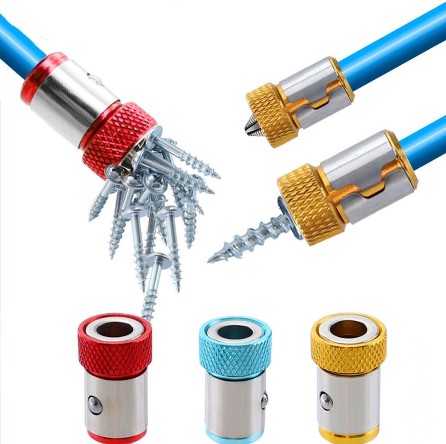 Upgrade Screwdriver Head Magnetic Ring, Universal Magnetizer Screw Removable for Hex Screwdriver and Power Bits, Magnetic Screw Ring Bit Magnetizer Ring Metal Magnetizer Screw (3, Mix)