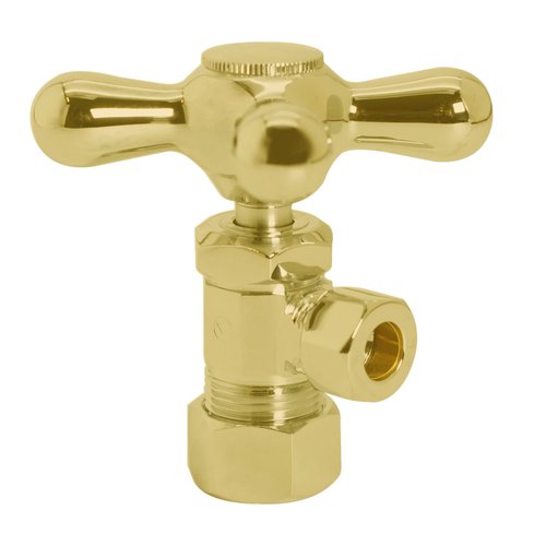 Westbrass D105KFHX-01 5/8" x 3/8" OD x 20" Flat Head Riser Supply Line Kit with Cross Handle Angle Supply Shut Off Valve for Toilet, Polished Brass