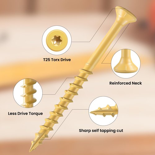 BNUOK Deck Screws 5 inch, Wood Screws #10 x 5, (36pcs) 1lb, Rust Resistant Epoxy Coated,Torx Drive Head Outdoor Decking Screws,with T25 Star Bit,Tan