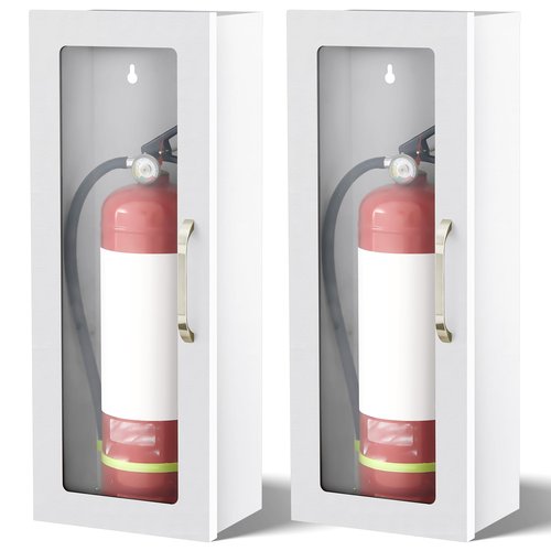 Zonon 1 Pcs Fire Extinguisher Cabinet Wall & Surface Mount 24-3/4 H x 10-1/4 W x 6-3/4 D Steel Fire Extinguisher Box Holder Case with Handle for Indoor Outdoor (White)