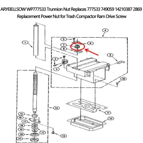 WP777533 Trunnion Nut Replaces 777533 749059 14210387 2869 Replacement Power Nut for Trash Compactor Ram Drive Screw (2 PCS)