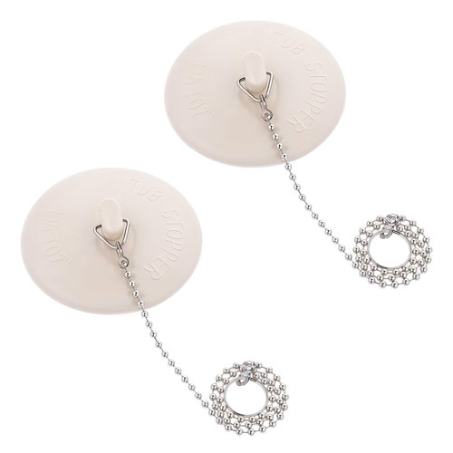2 Pcs Tub Stopper, Rubber Bathtub Drain Stoppers Plug with Stainless Steel Beaded Chain Premium Bathroom Bath Plug Fits for 1.5" to 2" Kitchen Sink, Bathroom, Bathtub （White）
