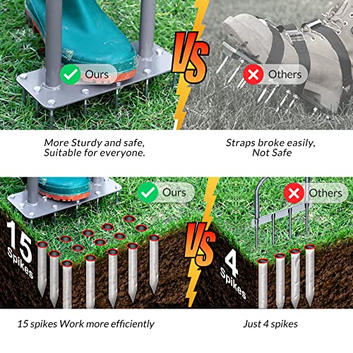 Walensee 3-Row Spike Lawn Aerator Tool, Manual 15-Spike Soil Loosener for Small Lawns