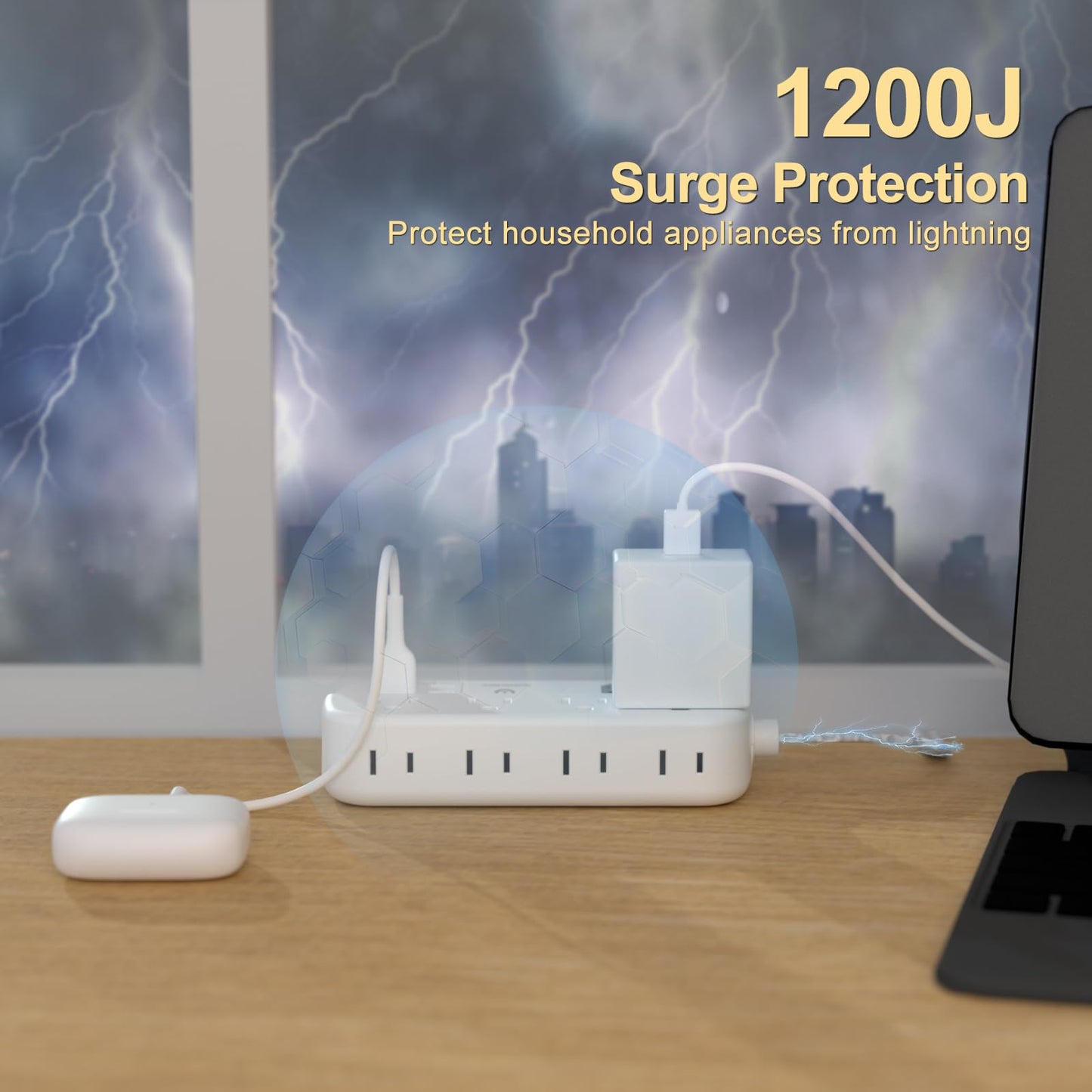Overtop 12 IN 1 Power Strip Surge Protector, 8 Outlets 4 USB (2 USB C Ports), Compact Wall Outlet Extender, Nightlight Flat Plug 5FT Braided Extension Cord Charging Station for Travel Home Office Dorm