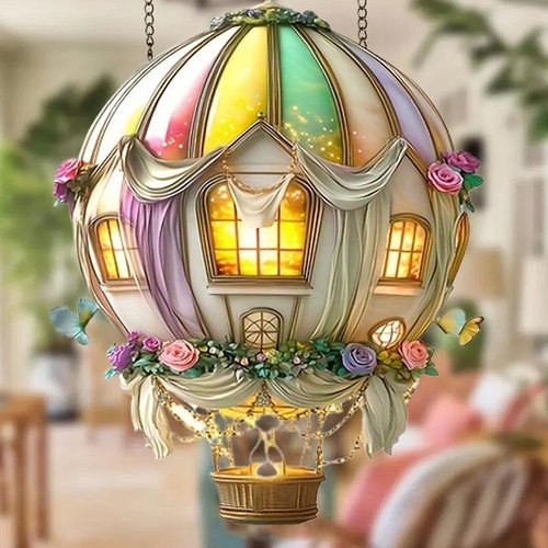 Hot Air Balloon Solar Lantern with Flickering Flame Light, Solar Hot Air Balloon Model, Glass Outdoor Solar Hanging Lights Waterproof, for Garden Yard Farmhouse Patio Pathway Decoration