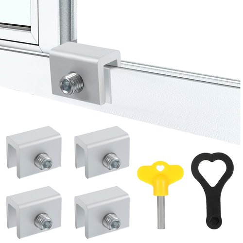 4 Sets Sliding Window Locks for Horizontal Sliding Window Bars Security Inside Windows Child Safety Locks with Key for Up and Down Windows and Horizontal Adjustable Aluminum Easy to Install Stopper