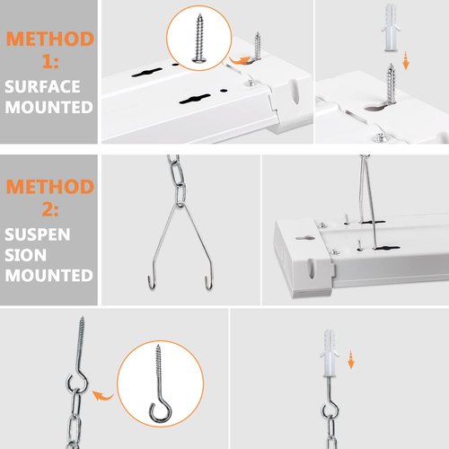 OOOLED 4FT Linkable 42W 4800LM 5000K LED Ceiling Lights for Garages, Pull Chain ON/Off, Linear Work Light Fixture with Plug, 2 Pack