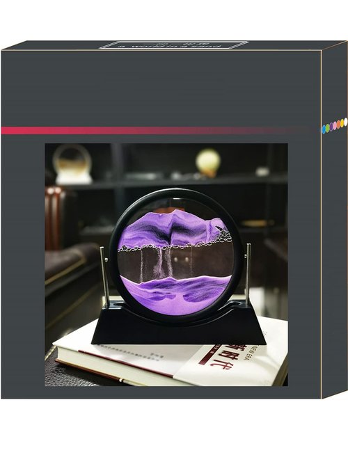 Oneshow Moving Sand Art Picture Flowing Sand Painting 3D Deep Sea Sandscape Liquid Motion Display 360° Rotation Round Glass Frame Relaxing Desktop Home Office Decor for Adult Desk Art (Purple)