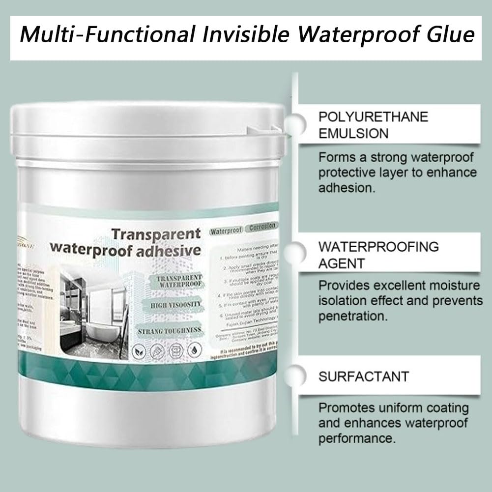 Transparent Waterproof Coating for Indoor & Outdoor, 5.29oz Waterproof Sealant Clear, Water-Based Invisible Leak Repair Glue for Roofs, Walls, Garden, Terraces, Cracks, Concrete, Wood (1POS)