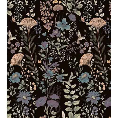 CiCiwind Black Floral Wallpaper Peel and Stick Dark Floral Wall Paper Vintage Removable Self Adhesive Contact Paper for Bedroom Bathroom Cabinets Decoration 78.7"¡¿17.3"