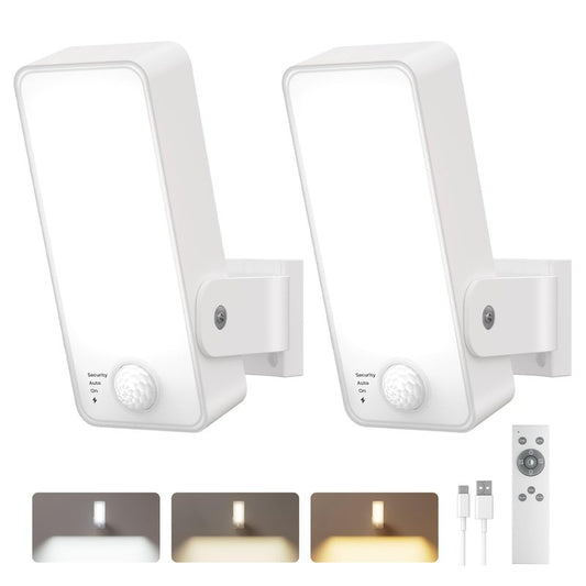2 Pack Motion Sensor Outdoor Lights, 10000mAh Rechargeable 600 Lumen Battery Operated Outdoor Wall Lights with 3 Modes, 3 Colors, IP65 Waterproof Outdoor Security Lights for Fences, Garage, Patio