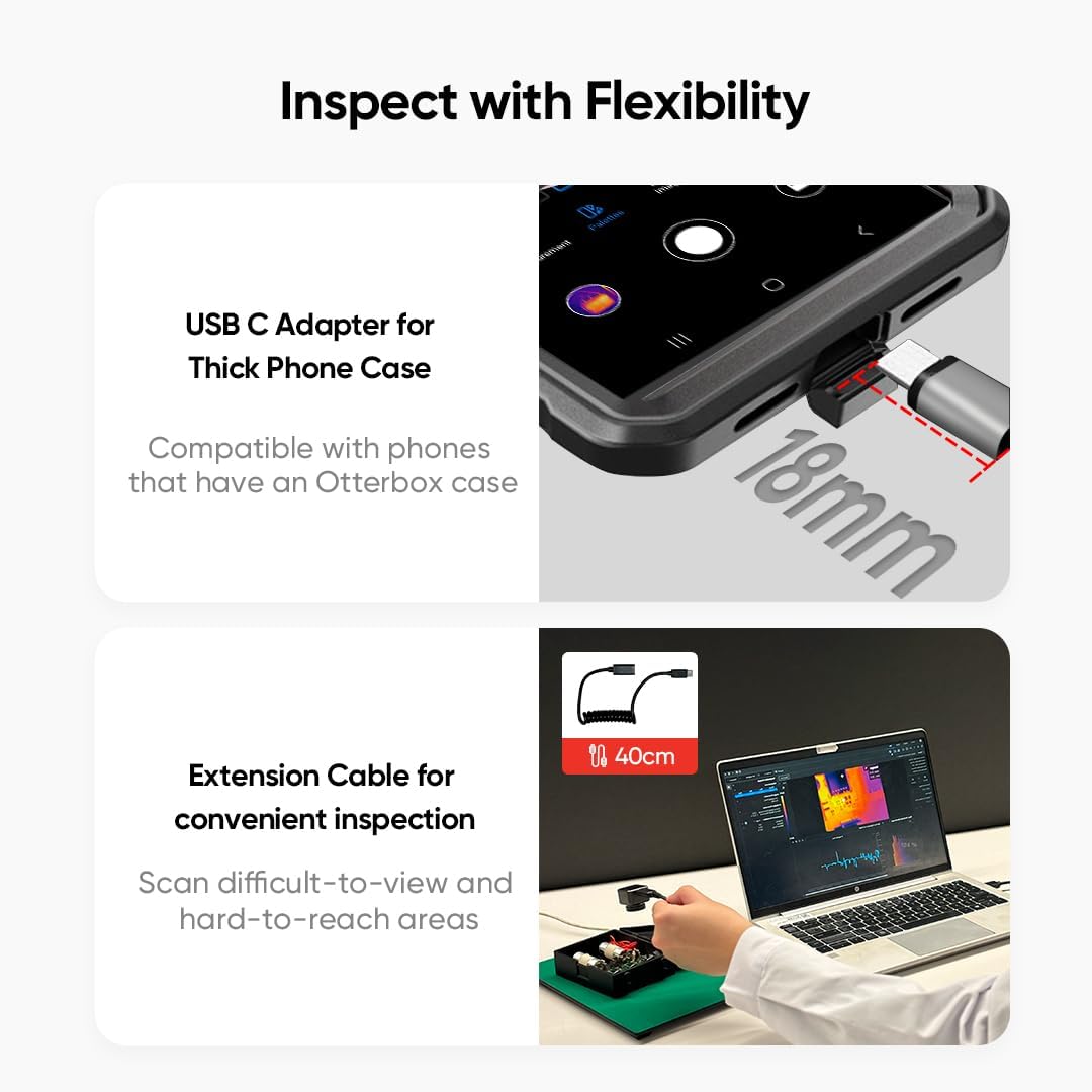 HIKMICRO Mini2Plus Thermal Camera USB C, 256 x 192 IR Resolution, Thermal Imaging Camera Android 25Hz Refresh Rate, Manual Focus, Thermal Imager 49,152 Pixels, -4°F to 622°F(not for iPhone)