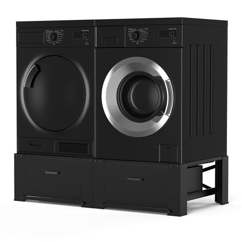 2 Pack Washer Dryer Pedestals with Drawer - 28" Laundry Pedestal for Washer and Dryer Stand, Steel Washing Machine Stand Raiser, 14.3 Inches Height Elevation Black