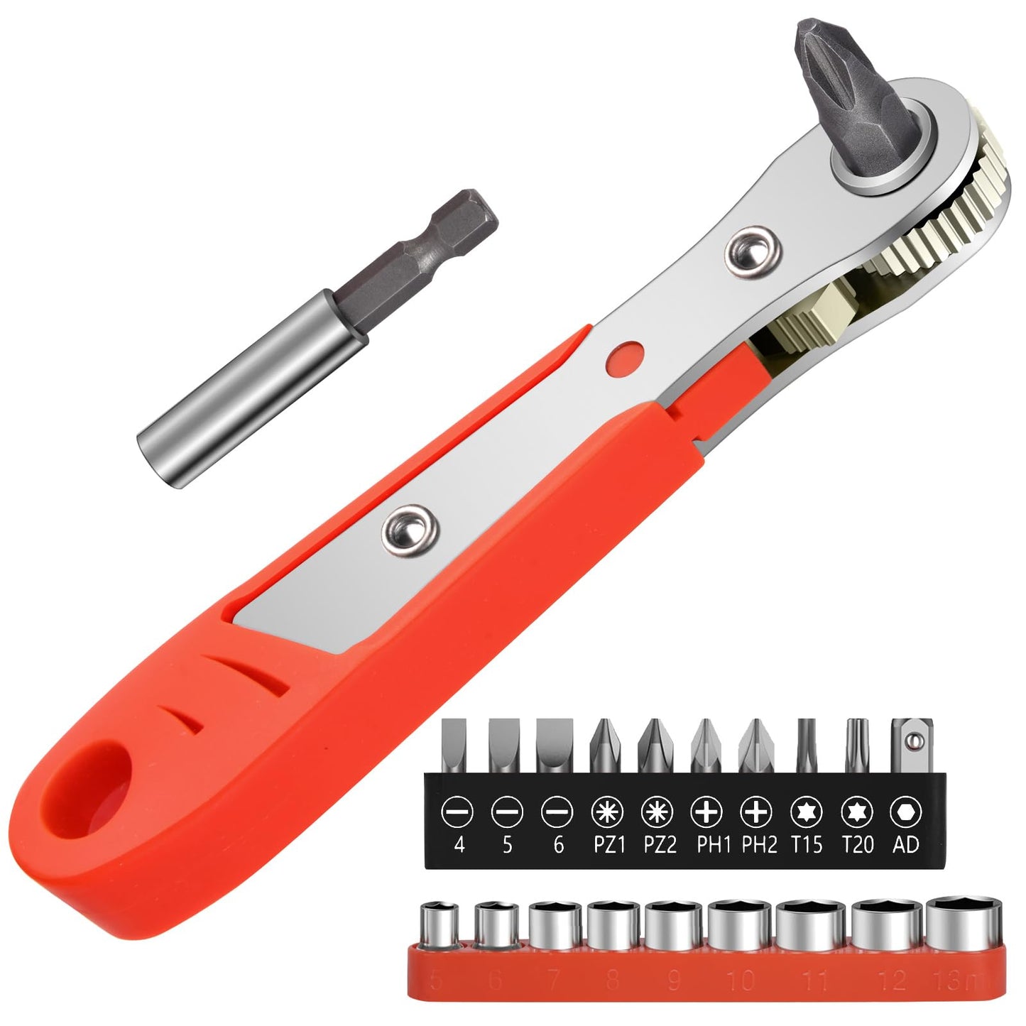 OSDUE Mini Ratchet Wrench Screwdriver Bit Set, 21 PCS Ratchet Screwdriver Set 1/4 Ultra Low Profile Micro Socket Set, High Torque Offset Reversible Screwdriver,w/Phillips, Hex for Tight Spaces