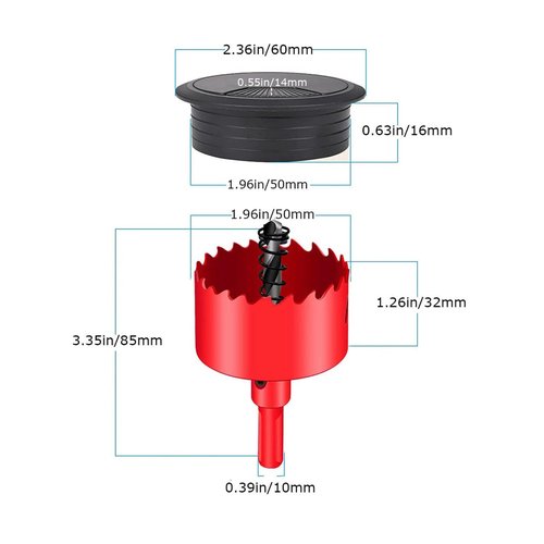TuTuYa 8PCS Desk Grommet, Desk Grommet 2Inch(50mm) Desk Cable Grommet Desk Cable Hole Covers with Hole Saw, Ideal Solution for Office and Home Table Cable (Black, 2Inch_50mm)