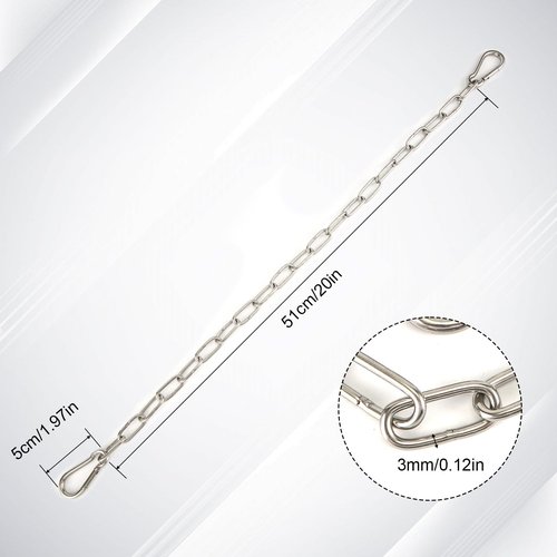 Gate Chain Lock for Outdoor Fence, 20 Inch Stainless Steel Gate Link Chain Latch with Double-Ended Carabiners for Pet Cages, Horse Goat Cow Corral Supplies (3mm Thick)