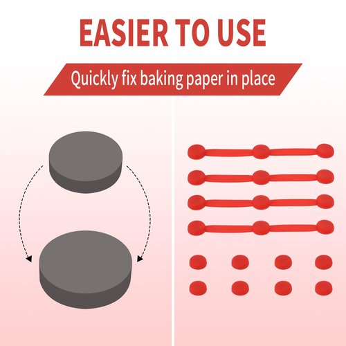 4pcs Air Fryer liner Magnets Set, Universal Fit Strip-Shaped Air Fryer Silicone Magnet Buckle with 8 Single Silicone Magnetic Buckle for Protecting Basket from Scratches Fixing Parchment Paper(Red)