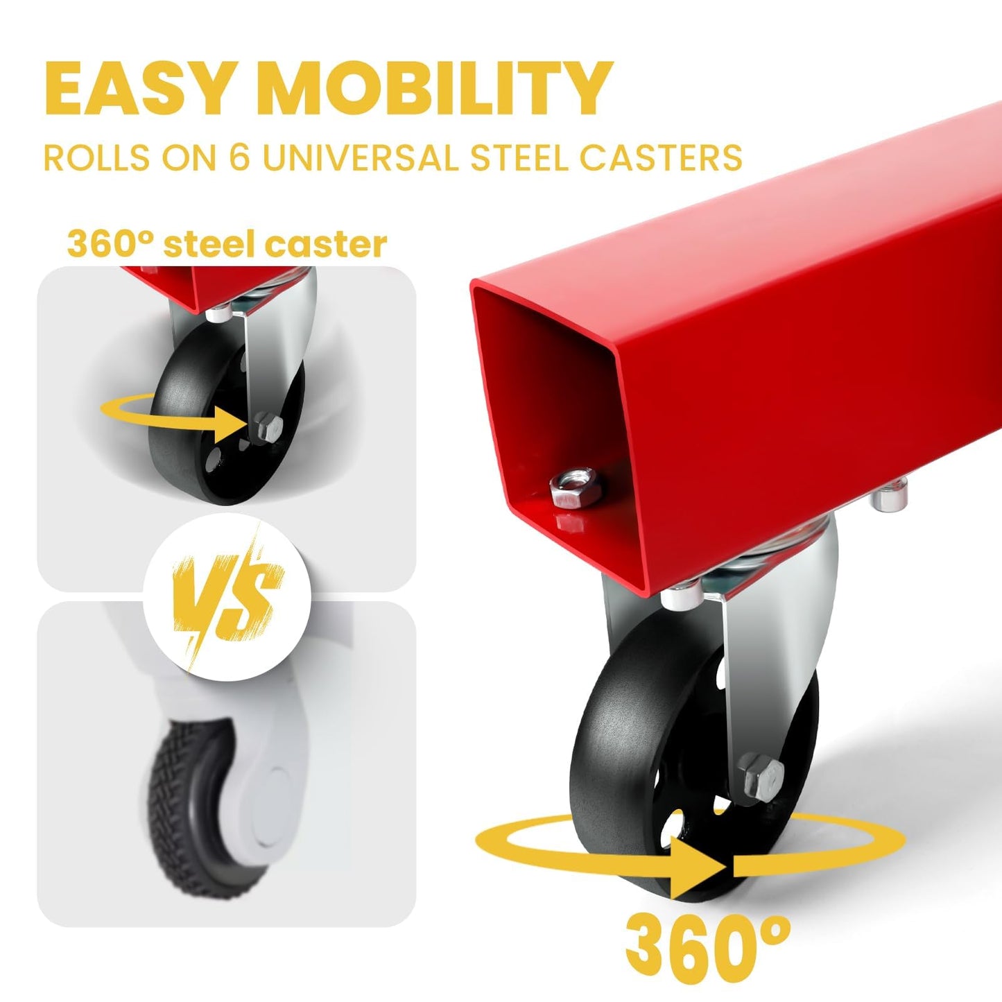 Engine Hoist Cherry Picker with Leveler, 2-Ton Folding Hydraulic Workshop Crane Lift with 6 Swivel Wheels and Telescopic Boom, 4400 Lbs Capacity Heavy-Duty Crane for Garage, Automotive Repair (Red)