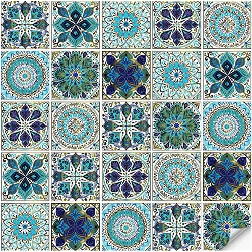 25PCS 4x4 Inch Mandala Tile Stickers, Peel and Stick Self Adhesive Removable Moroccan Tiles Backsplash Waterproof Oil Proof for Bathroom & Kitchen Wall Stickers Home Decor