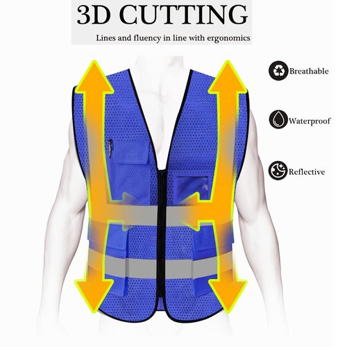 HYCOPROT High Visibility Mesh Safety Reflective Vest with Pockets and Zipper, Meets ANSI/ISEA Standards