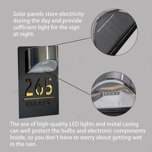 Custom House Number Sign with Solar Light – Personalized Door Plaque with Modern Design – Waterproof Outdoor Address Sign for Home, Yard, Porch
