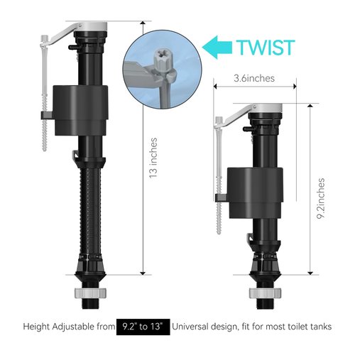 R&T Toilet Fill Valve A1320, Toilet Repair Kit Inside Tank, Universal Toilet Replacement Kit, Quiet and Fast Fill Water, Height Adjustable, Easy to Install