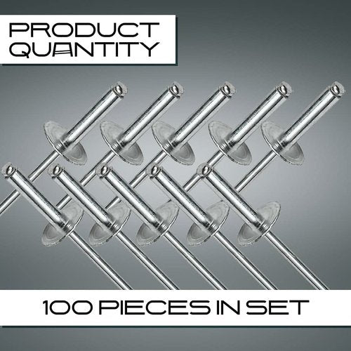 100PCS Large Flange Aluminum Pop Rivets 3/16" X 3/4" Big Head Steel Mandrel Dome Body Blind Clenches Set for Sheet Steel Duct Work Aluminum Boat Clenches Long Pop Rivets