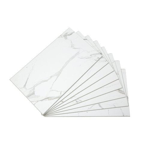 Palisade 25.6 in. x 14.8 in. Interlocking Vinyl Waterproof Wall/Backsplash Tiles for Kitchen or Bathroom in Carrara Marble (8 Pack)