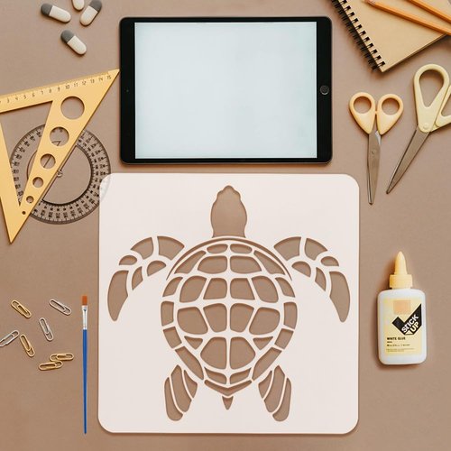 FINGERINSPIRE 5 PCS Turtle Stencil with 1Pc Plastic Paint Brush 5 Sizes Turtles Pattern Plastic Stencil Ocean Theme Template for Painting on Wood Wall Canvas Fabric Furniture DIY Home Decoration