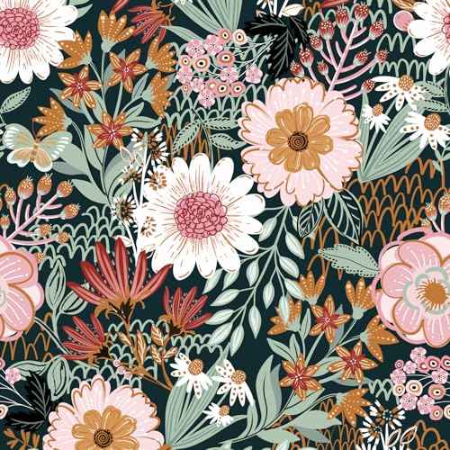Sevalo Floral Peel and Stick Wallpaper Boho Flower Contact Paper for Cabinets and Drawers Botanical Large Floral Wall Paper Self-Adhesive Removable Wallpaper Bedroom Colorful Decor 17.3inW 78.7inL