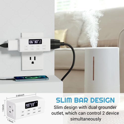 COKWEL Countdown Timer Outlet, Up to 99 Hours, Large Screen and Repeat Function, Inodoor Auto Shut Off Timers for Charger Light Vacation Security,Digital Timers for Electrical Outlets 2 Pack