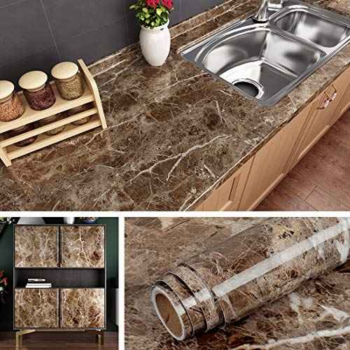 Livelynine Counter Top Covers Peel and Stick Brown Marble Contact Paper for Countertops Waterproof Wallpaper Kitchen Countertop Laminate Sheets Table Desk Cover Marble Vinyl Wrap Bathroom 15.8x78.8