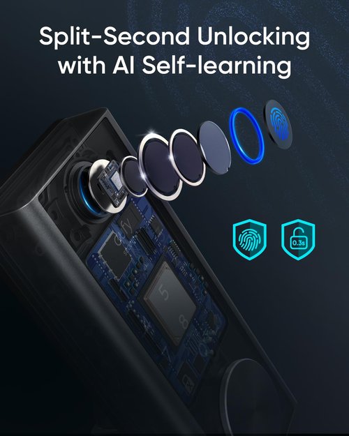 eufy Security Smart Lock S230, Keyless Fingerprint Lock for Front Door, Easy Installation, Built-in Wi-Fi, Reliable App for Remote Access, One-Year Battery Life, BHMA Certified, IP65 Weatherproof