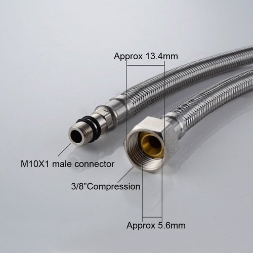 GGStudy 24-Inch Faucet Connector Braided Stainless Steel Supply Hose 3/8-Inch Female Compression Thread x M10 Male Connector One Pair