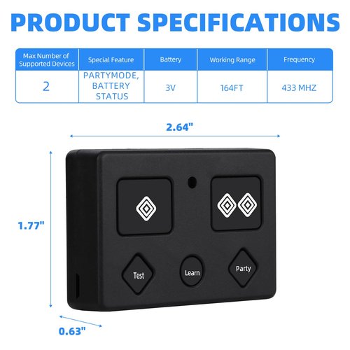 AXP1 AXS1 Replacement for Ghost Controls Remote, 5-Button Remote Transmitter Compatible with All Single and Double Opener Systems for Ghost Controls, Partymode + Battery Test Button, 3pack