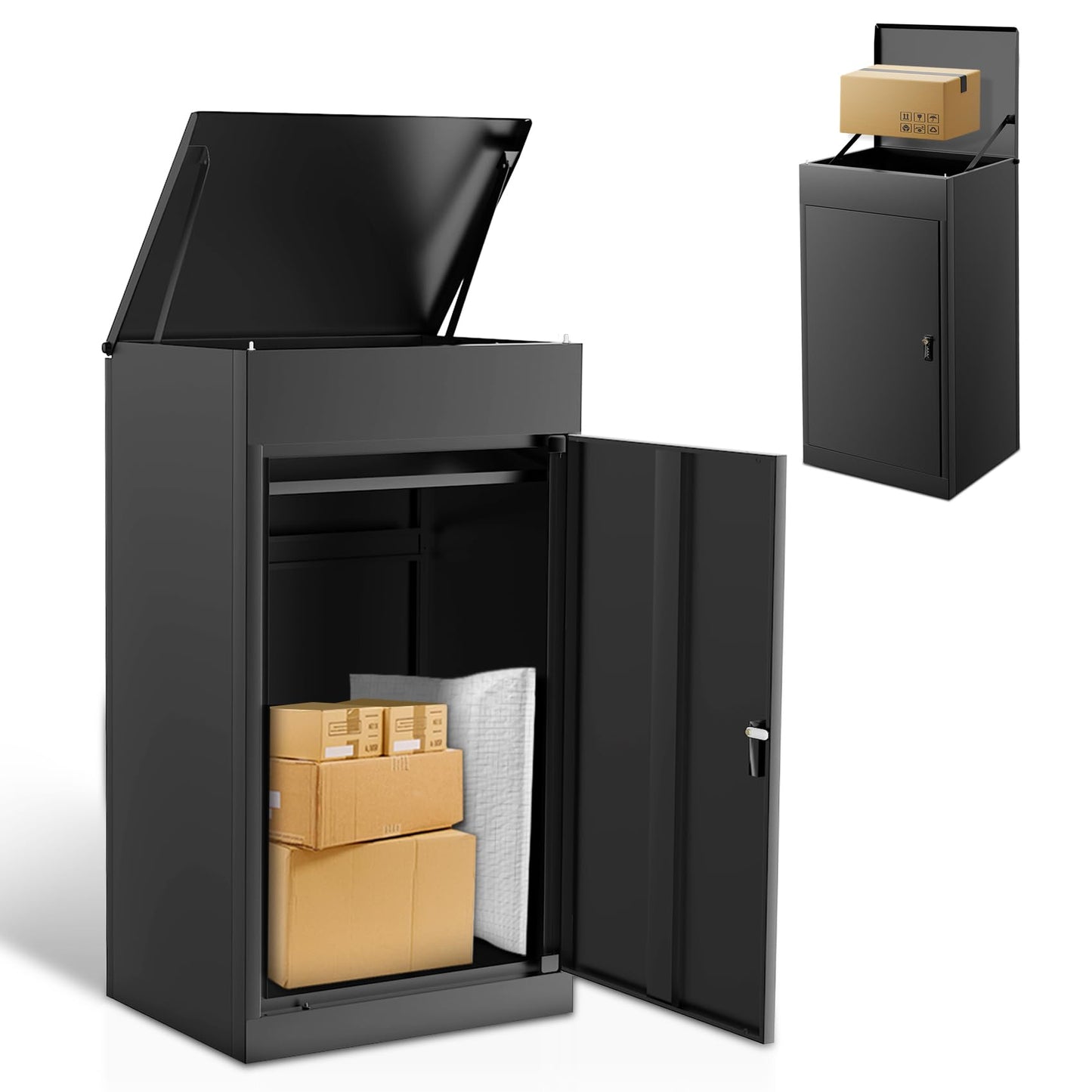 Large Package Delivery Boxes for Outside, 21.5"L X 17.7"W X 39.4"H Parcel Drop Boxes with Double Lock, Waterproof Anti-Theft Mailbox with Floor Spikes, Heavy-Duty Steel Secure Package Delivery Box