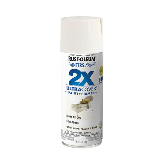 Rust-Oleum 249860 Painter's Touch 2X Ultra Cover Spray Paint, 12 oz, Semi-Gloss Ivory Bisque