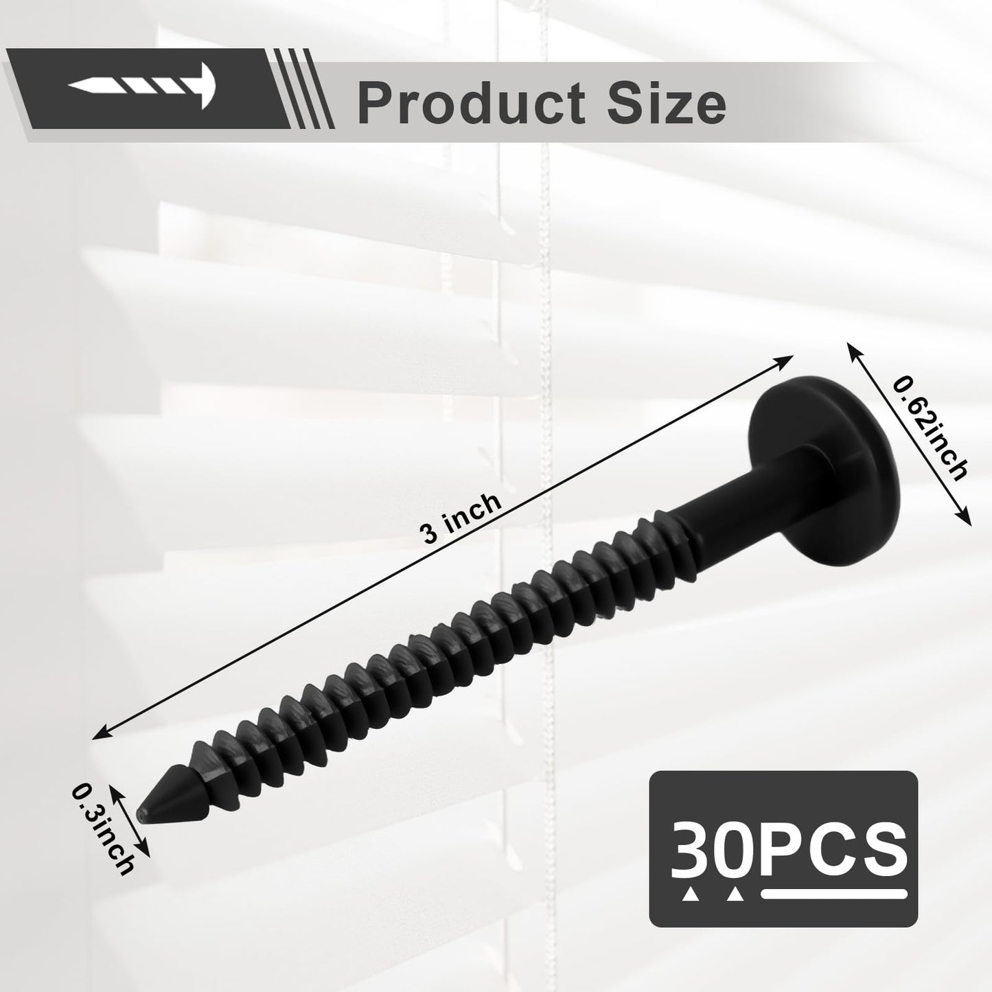 3 Inch Vinyl Shutter Fastener，Shutter Panel Pegs Plastic Shutter Screws Lok Pins Plastic Shutter Spike Anchors with Reverse Barb Design for Brick Wood Stucco Vinyl Siding (Black, 30 Pcs)