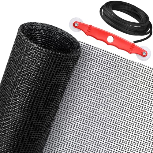 SAKURRY 48'' x 99'' Fiberglass Window Screen Replacement Kit with Roll Tool & Spline - Black