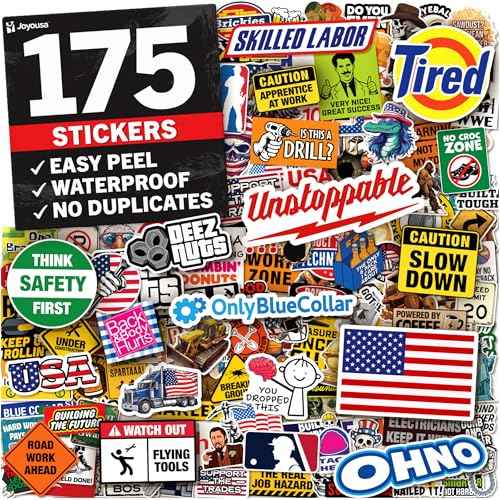 Funny Hard Hat Stickers for Men - 175pcs - Hard Hat Accessories for Men - Blue Collar, Construction, Helmet, Laptop, Water Bottle, Cars, Tool Box Accessories - Cool Stickers for Adults