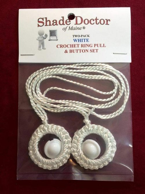 Shade Doctor of Maine Two Pack Roller Window Shade Double Crochet White Ring Pull & Screw Button Set from