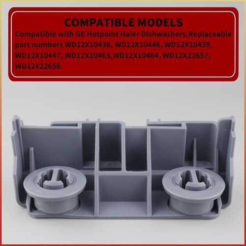 2 Pack WD28X27241 Dishwasher Lower Rack Wheels and Carrier Kit Replacement Part Compatible with GE Dishwasher Baskets Roller Assembly L and R Side,Replaces for WD12X10439 WD12X10438 WD12X10446