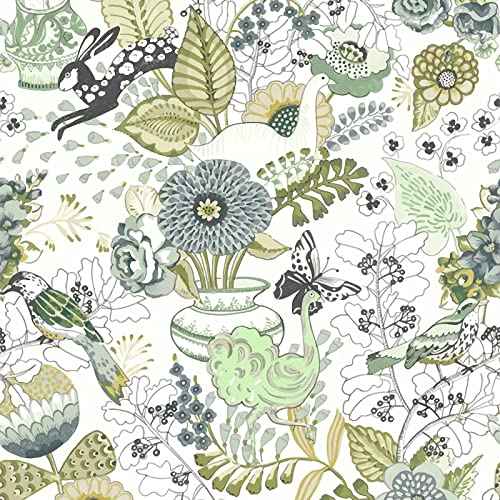 Wudnaye Floral Wallpaper Green Peel and Stick Wallpaper 17.7inch ¡¿ 118.1inch Green Contact Paper Stick and Peel Wallpapers Plants Flower Decorative Contact Paper for Shelves