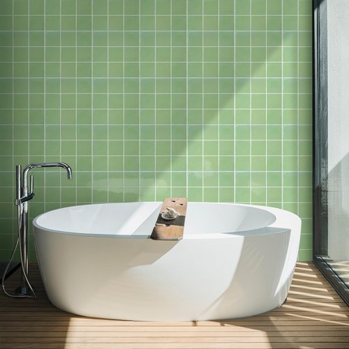 Commomy Thicker Sage Green Peel and Stick Tiles- 10 pcs of 12" x 12" - 3D Adhesive Square Peel and Stick Tiles Backsplash for Kitchen, Bathroom, Removable, Waterproof, Vinyl Wall Tile