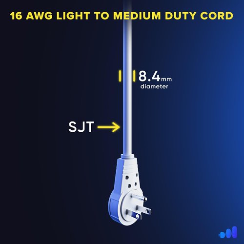 Maximm Extension Cord 6 Foot White Flat Plug, 360° Rotating Short Power Cord Single Outlet, Indoor 16 Gauge 3 Prong Grounded Wire UL Certified (6Ft White)