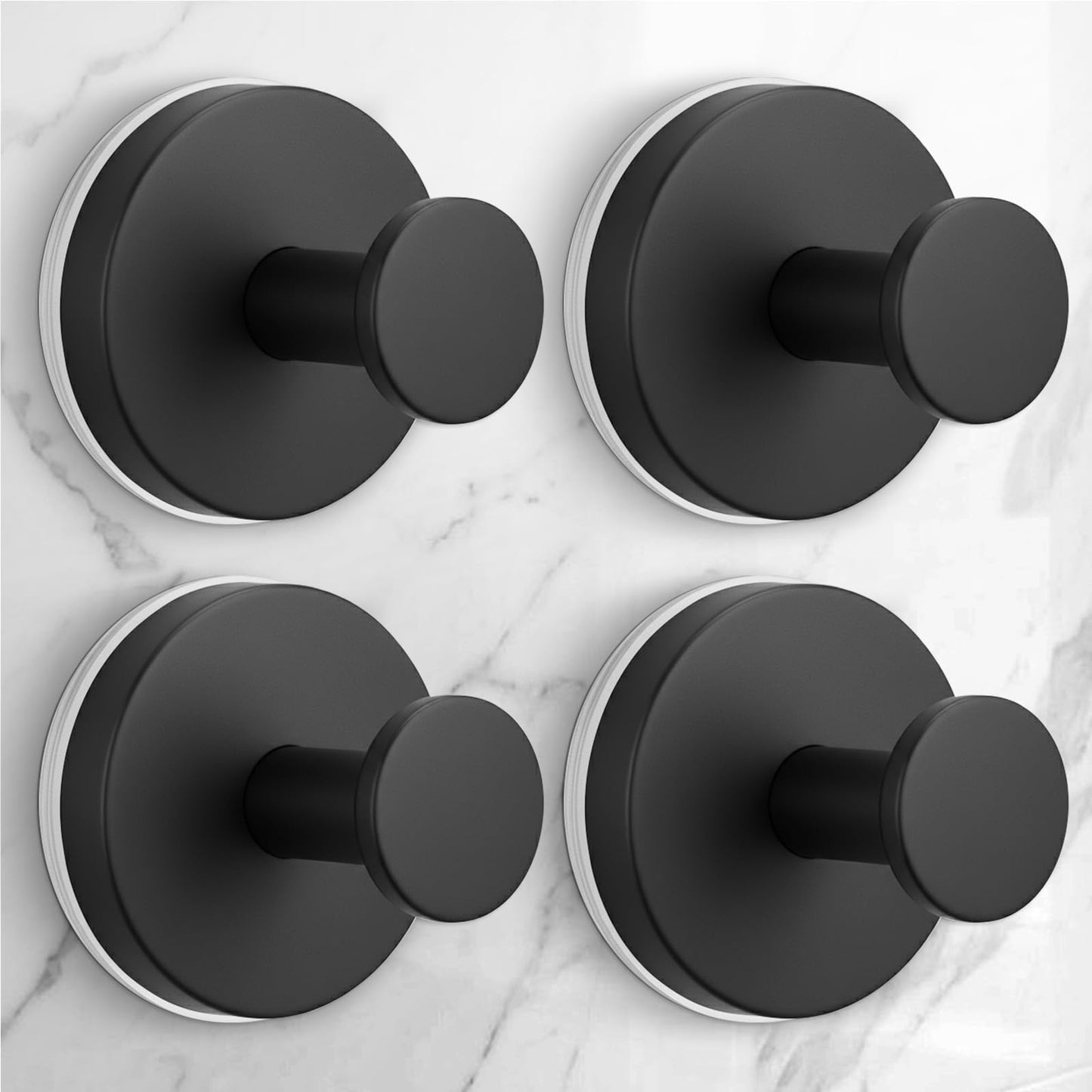 QQK Large Suction Cup Hooks for Shower,Glass Window&Door,Mirror,Reusable Shower Hooks,No-Drill Removable Towel Hooks for Bathroom,4 Packs(Matte Black)