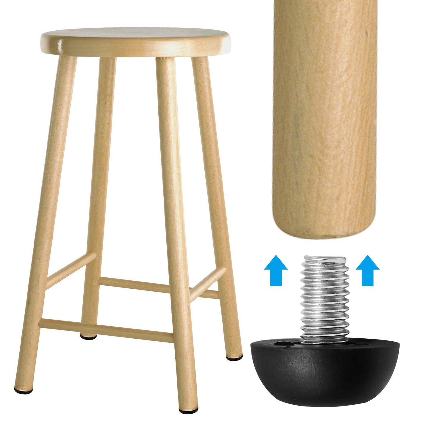 LIDSCURA 24 PCS 8mm x 1.25 M8 Project Adjustable Furniture Leg Leveler, Replacement Outdoor Patio, Stainless Steel Screw-in Leveling Feet Glides