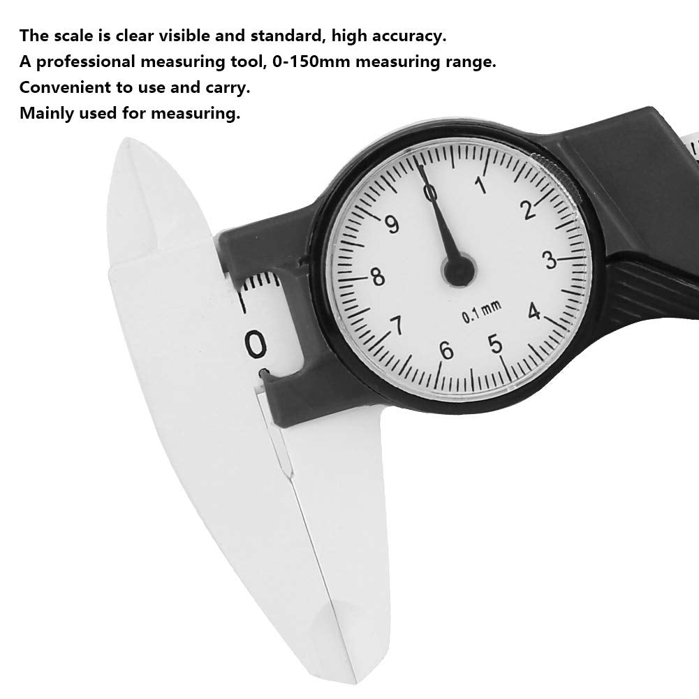 Zerone 6Inch Vernier Dial Caliper, 0-150mm Plastic Dial, 0.1mm Read Value, Imperial Standard (White)