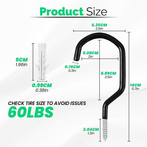 Etoolia 6 Pack Heavy Duty Garage Bike Storage and Utility Hooks-5.7 Inches for Garage Wall and Ceiling-Garage Hooks for Hanging Bicycle,Hose,Cords,and Garden Tools