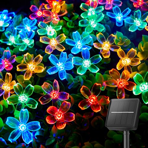 Brightown Multicolor Solar Flower String Lights Outdoor Waterproof Fairy Lights - 60 LEDs, 26ft
